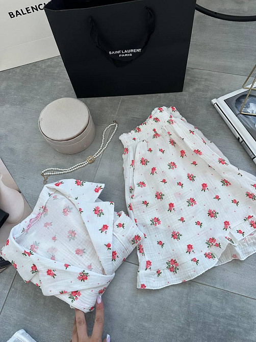 Женская принтованная пижама двойка из натурального муслина Молочный 3, 44/46 Одесса - изображение 6