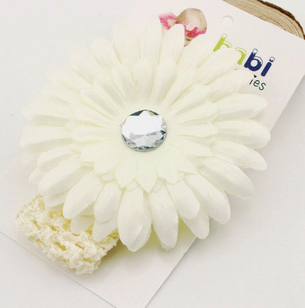 Бежева дитяча пов'язка з квіткою - розмір універсальний (на резинці), квітка 11см Київ - фото 1