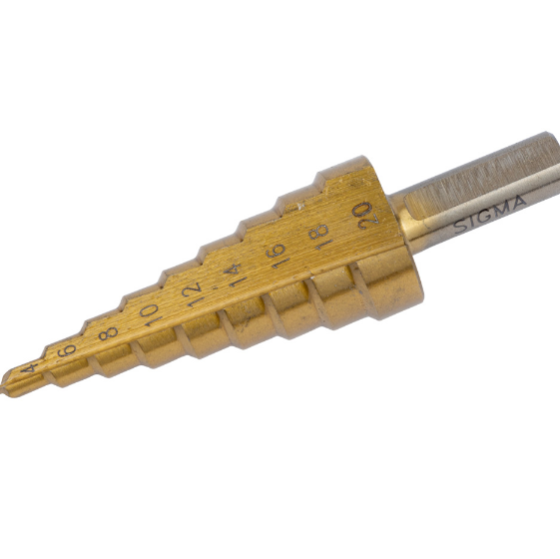 Сверло по металлу d4-12мм HSS-TIN титан степенейшая спиральная канавка шаг 2мм SIGMA Житомир