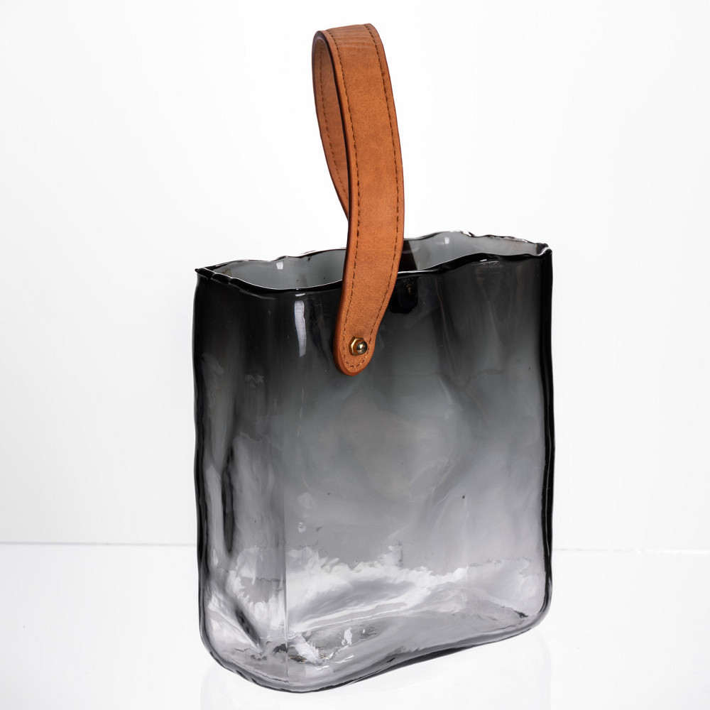 Скляна ваза сумочка з ручкою 16×8×18.5 (см) декоративна Сірий HP-19-156-2 Коломия - фото 3