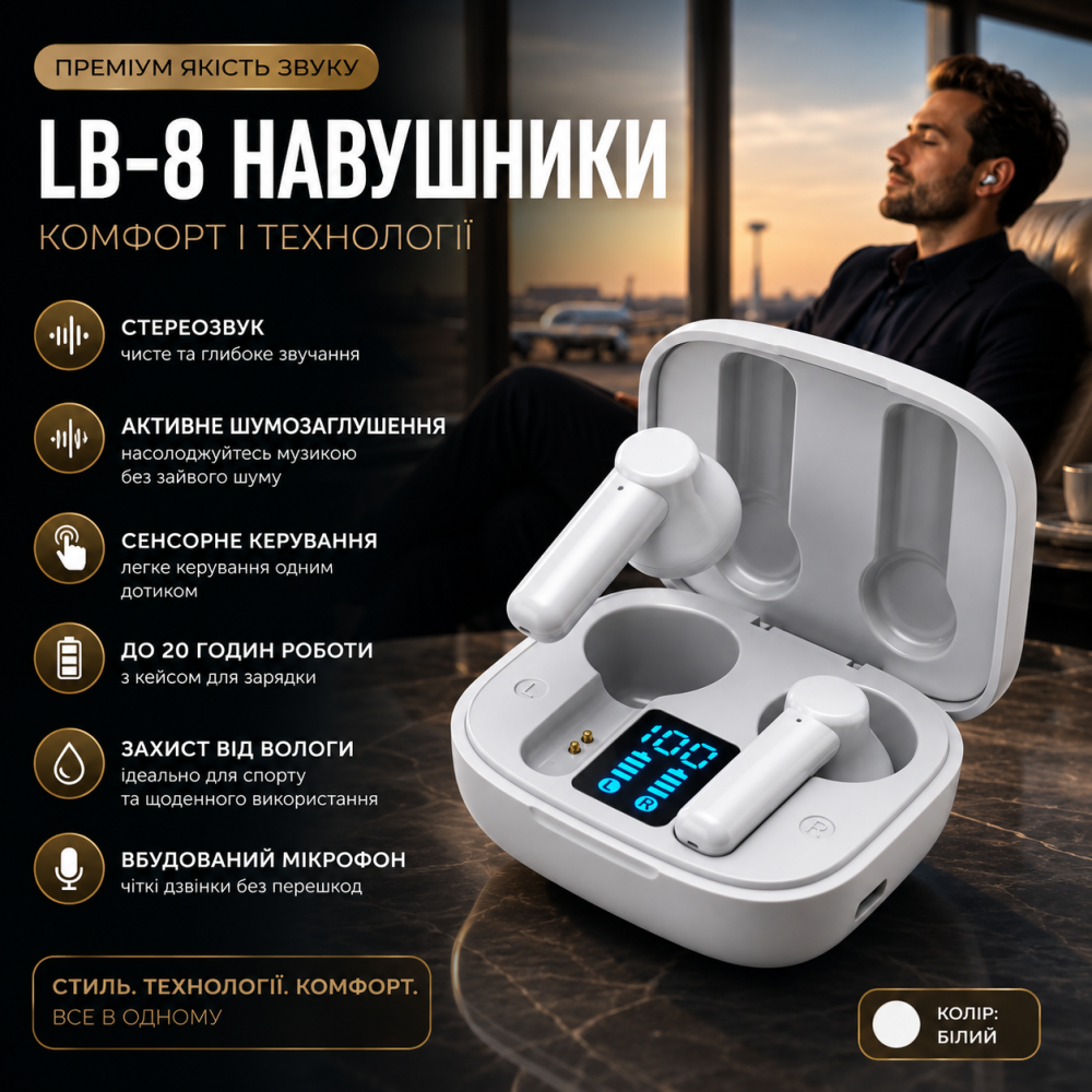 Бездротові навушники LB-8: Стереозвук, активне шумозаглушення та комфортне сенсорне керування Київ - фото 8