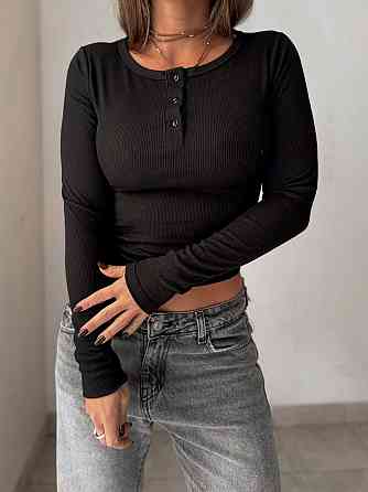 Женский базовый гольф с пуговицами рубчик мустанг Черный Одесса