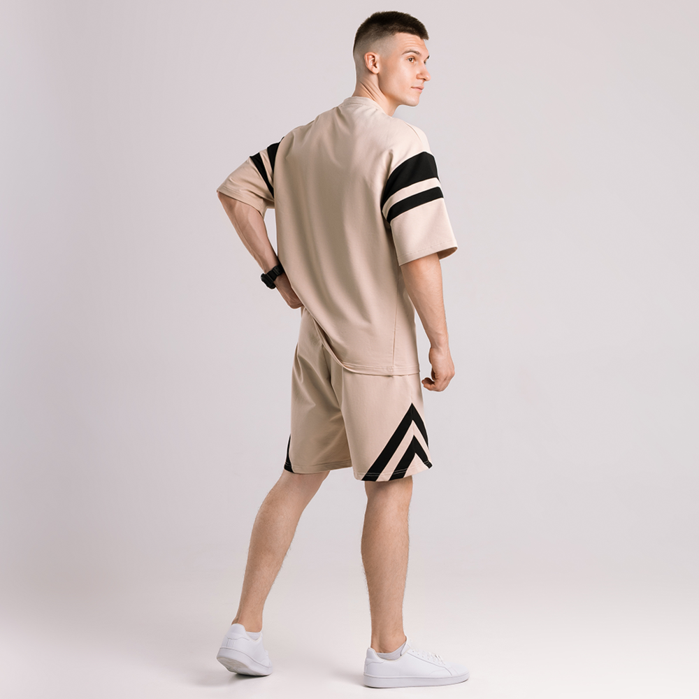 Чоловічий літній комплект шорти і футболка бежевий вільного крою Pobedov Flow Київ - фото 2
