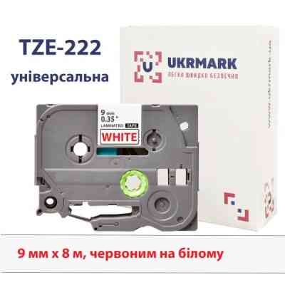 Лента для принтера этикеток UKRMARK B-T222P, ламинированная, 9мм х 8м, red on white, аналог TZe222 (900553) Винница