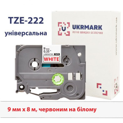 Лента для принтера этикеток UKRMARK B-T222P, ламинированная, 9мм х 8м, red on white, аналог TZe222 (900553) Винница - изображение 1
