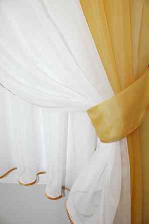 Кухонный комплект VR-Textil № 038к шторки и тюль золотистый и белым 270х170 см (52-0242) Киев