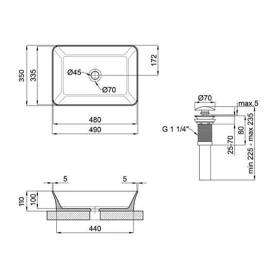 Комплект Qtap Virgo: Раковина накладна прямокутна 490х350х110 мм White + Донний клапан PU02 Київ