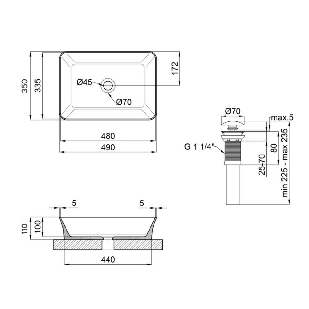 Комплект Qtap Virgo: Раковина накладная прямоугольная 490х350х110 мм White + Донный клапан PU02 Киев - изображение 2