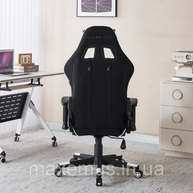 Компьютерное кресло для геймера из ткани с регулировкой подлокотников кресло геймерское B-142 черно-белое Мостиська - фото 4