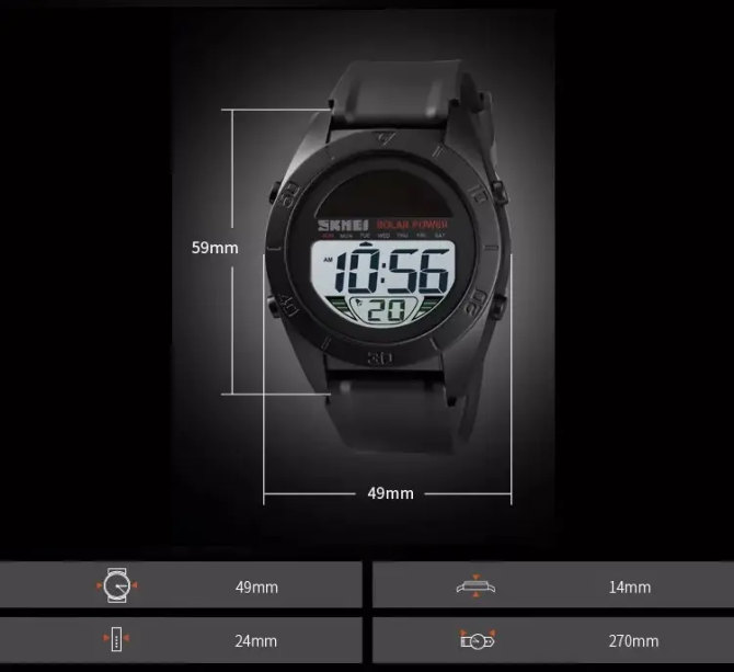 Мужские спортивные наручные часы Skmei 1592 Solar с солнечной батареей (Черный) Винница - изображение 7