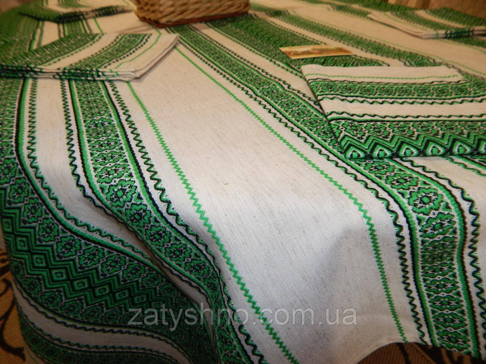 Зелена скатертина вишита на льону Київ - фото 8