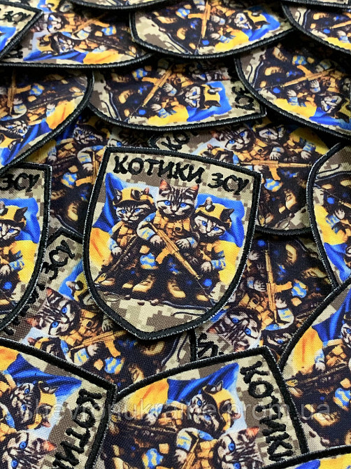 Печатный шеврон КОТИКИ ВСУ (Форма щит. На липучке) Размер 9x7см Киев - изображение 2