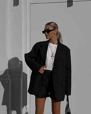 Женский классический пиджак свободного кроя в полоску костюмка Черный, 42/44 Одесса