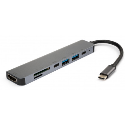 Концентратор Vinga Type-C to 4K HDMI+2*USB3.0+SD+TF+PD+USB-C 3.1 Gen1 aluminium (VCPHTC7AL) Винница - изображение 1