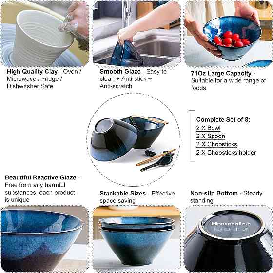 Набір посуду для рамену HF-JM113A2-EU (2 миски + палички + ложки + підставки) Луцк