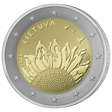 Монета номіналом 2 євро 2022 «Разом з Україною» Литва "Kartu su Ukraine" Полтава