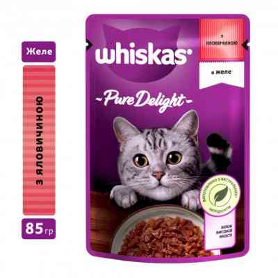 Вологий корм для кішок Whiskas Pure Delight з яловичиною в желе 85 г (5900951263194) Вінниця