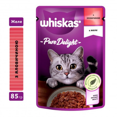 Вологий корм для кішок Whiskas Pure Delight з яловичиною в желе 85 г (5900951263194) Вінниця - фото 2