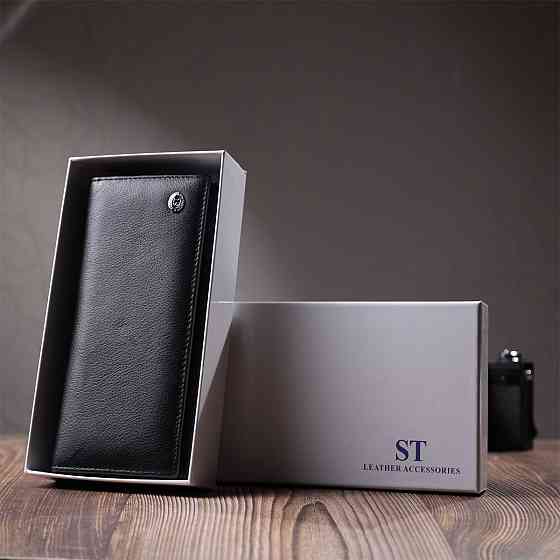 Добротное женское портмоне с карманом для монет из натуральной кожи ST Leather 22691 Черный Киев