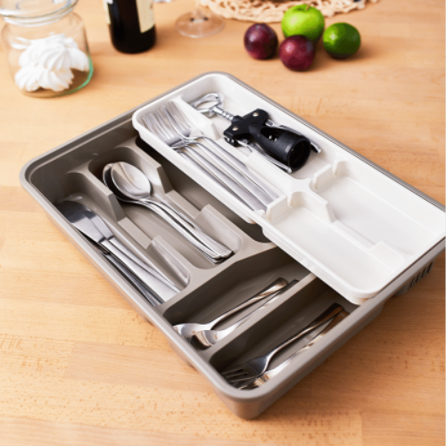 Лоток для столового приладдя зі вставкою пластик какао/біла троянда Алеана Житомир