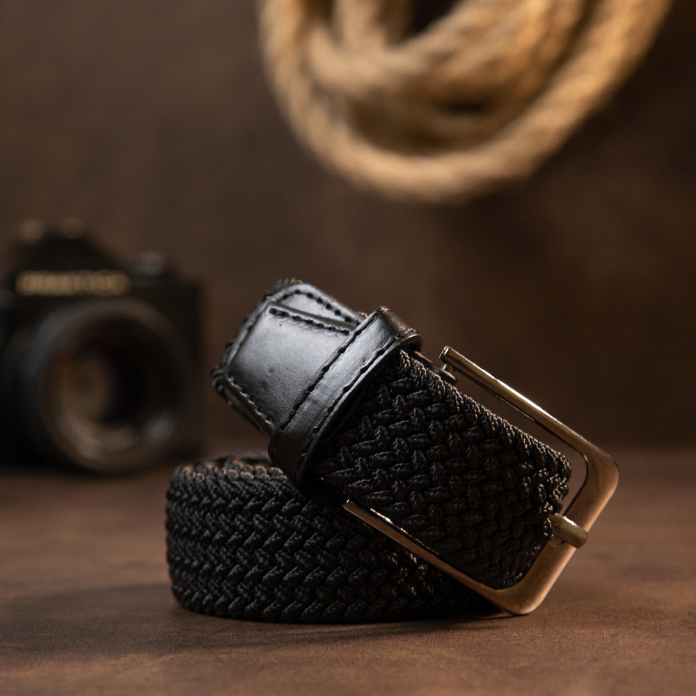 Текстильный мужской ремень классика Vintage 20525 Черный Киев - изображение 8