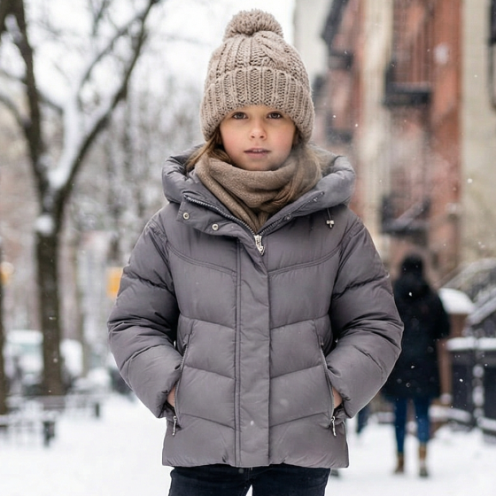 Детская зимняя куртка для девочки графит 116,128,140 Николаев