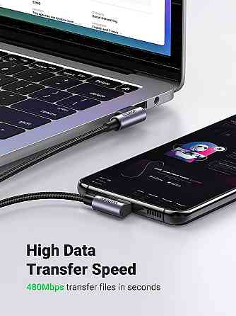 Угловой кабель Ugreen Angled USB 2.0 A to Type-C US176 20857 (Черный, 2м) Николаев