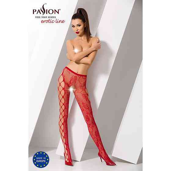 Эротические колготки-бодистокинг Passion S008 red, ажурные колготки с вырезом и лампасами-сеткой Sex Aura Киев