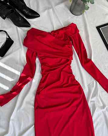 Женское изысканное платье макси с драпировкой микродайвинг Красный, 42/44 Одесса