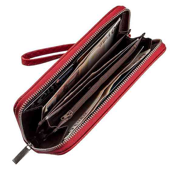 Кошелек женский на одну молнию из экокожи флотар Красный (KIVI) Киев