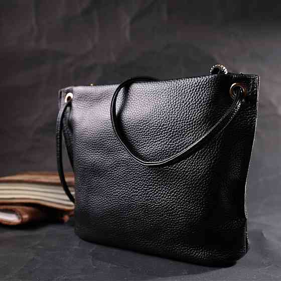 Жіноча трапецієподібна сумка з натуральної шкіри Vintage 22395 Чорна Київ