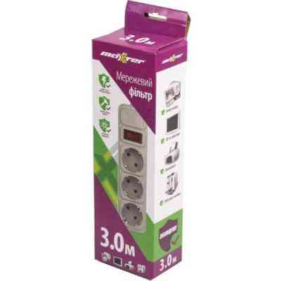 Сетевой фильтр питания Maxxter SPM3-G-10G серый 3 м кабель, 3 розетки (SPM3-G-10G) Винница