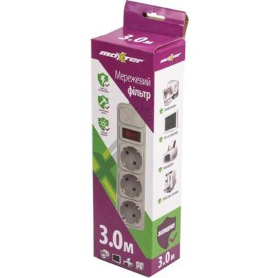 Сетевой фильтр питания Maxxter SPM3-G-10G серый 3 м кабель, 3 розетки (SPM3-G-10G) Винница - изображение 2