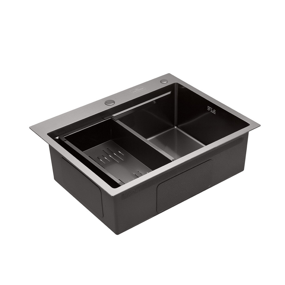 Кухонная мойка с нержавеющей стали Kroner KRP Schwarze - 63х50 HM PVD (3/1 мм) черная Киев - изображение 4