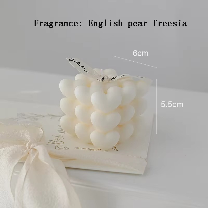 Свічка ароматична "Кубик сердець" ручної роботи у білому кольорі Кам'янець-Подільський - фото 3