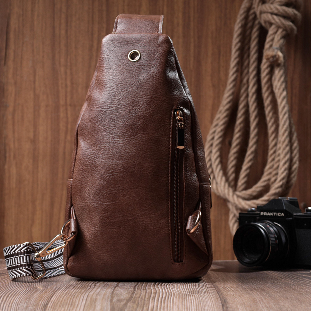 Зручна слінг сумка для жінок з екошкіри Vintage 22747 Коричневий Київ - фото 10