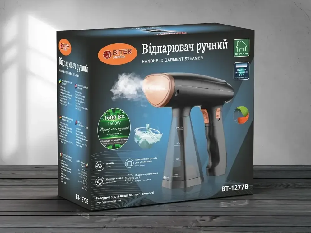 Відпарювач ручний BITEK BT-1277B, потужністю 1600Вт 200мл час нагрівання 25с, час роботи 60хв Одеса - фото 2