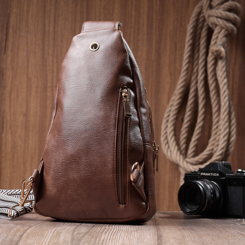 Модна жіноча сумка з однією лямкою через плече з екошкіри Vintage 22760 Коричневий Київ - фото 10