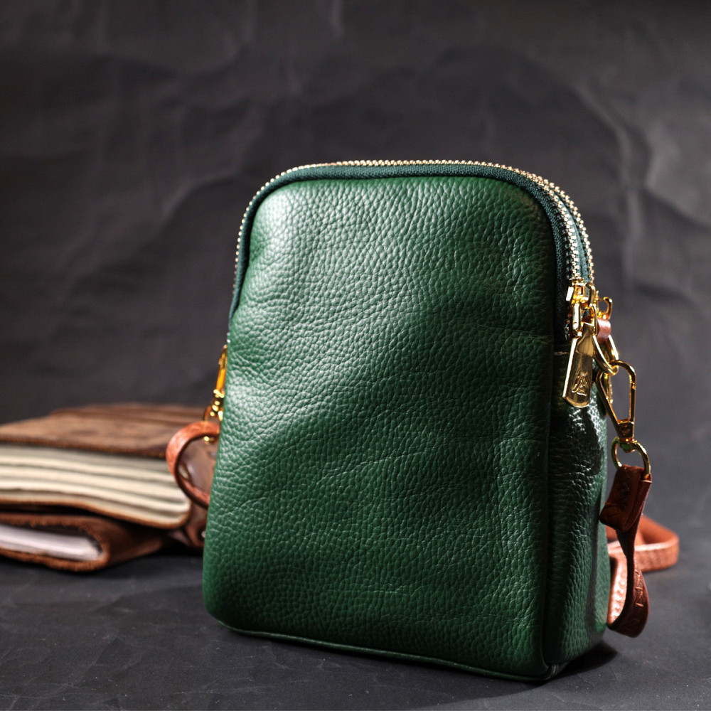 Невелика сумка трапеція для жінок з натуральної шкіри Vintage 22268 Зелена Київ - фото 9