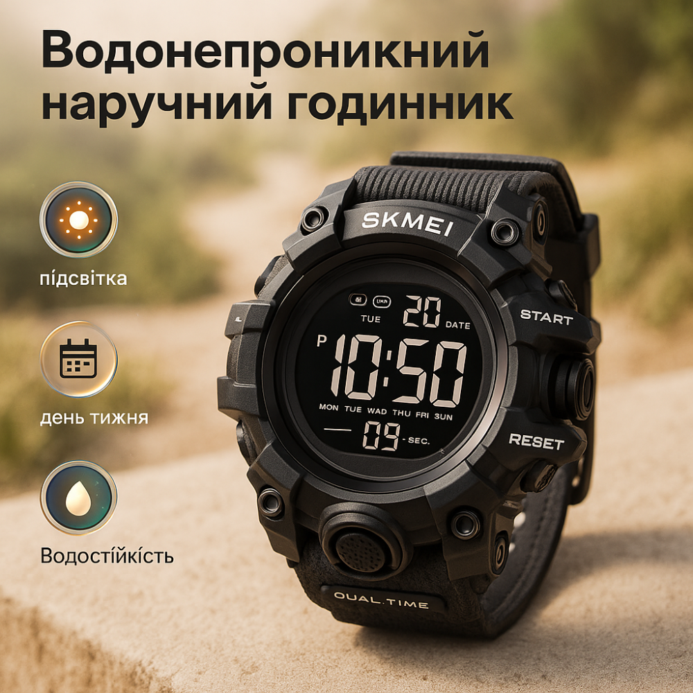 Модные спортивные часы для активного отдыха SKMEI 2140BK, Часы спортивные скмей Военные для всу JN-71 Львов - изображение 6
