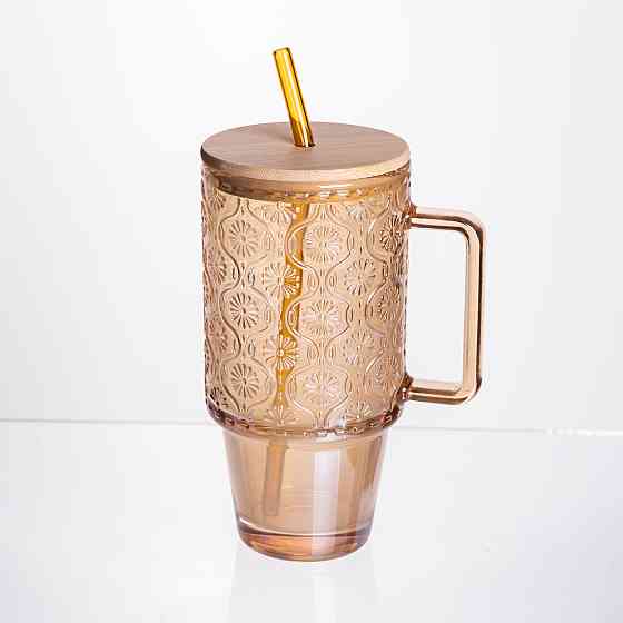 Yiwu Скляна чашка з кришкою і трубочкою 750 мл Коричнева HP-19-50NR Коломия