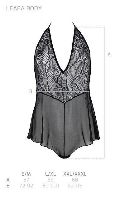 Боді Passion LEAFA BODY black, XXL/XXXL на зав'язках, м'яка чашка, низ у вигляді шортиків Sex Aura Київ - фото 5