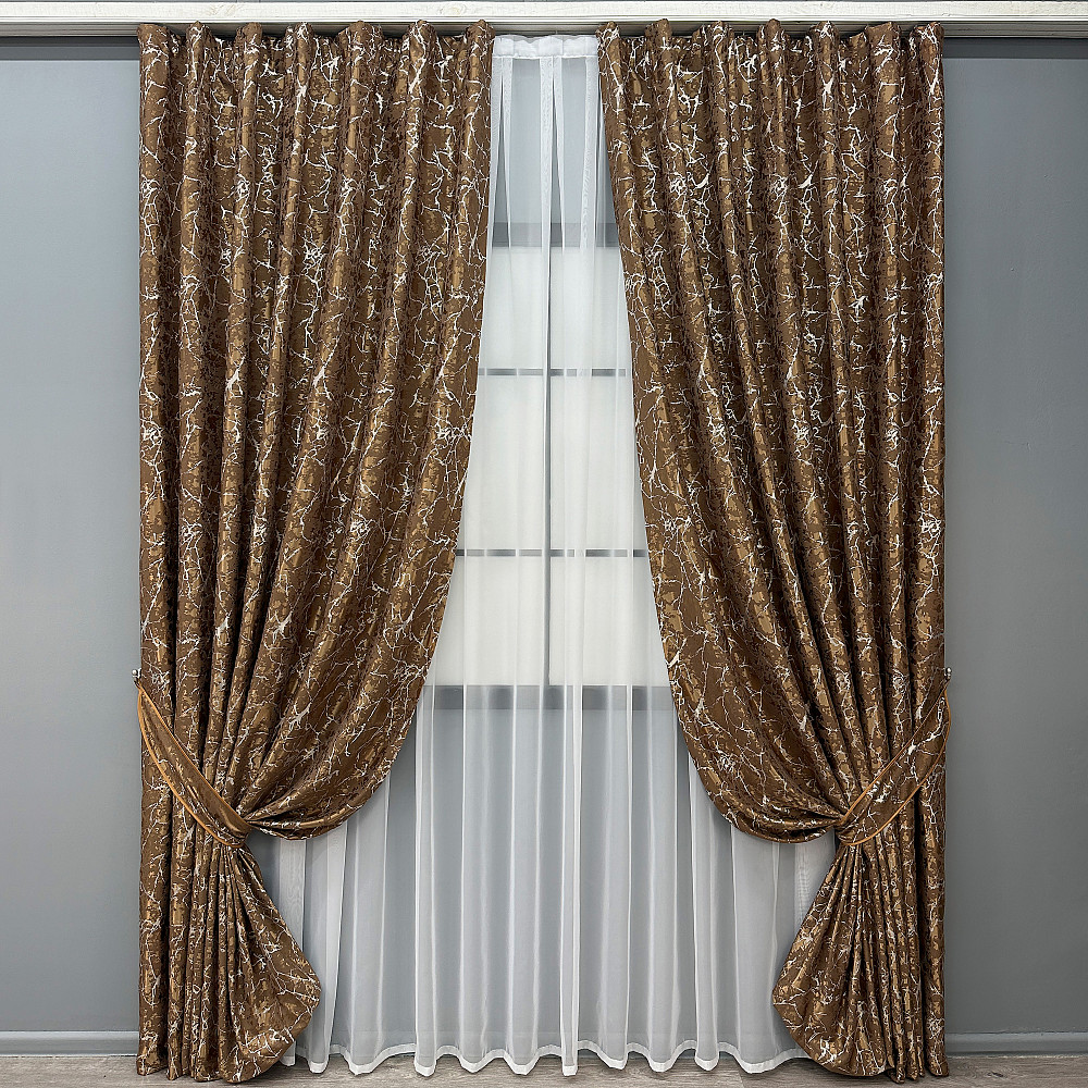 Комплект готових штор VR-Textil Льон мармур Royal Touch № 2001ш Коричневий 150х270 см 2 шт (33-0969) Київ - фото 2