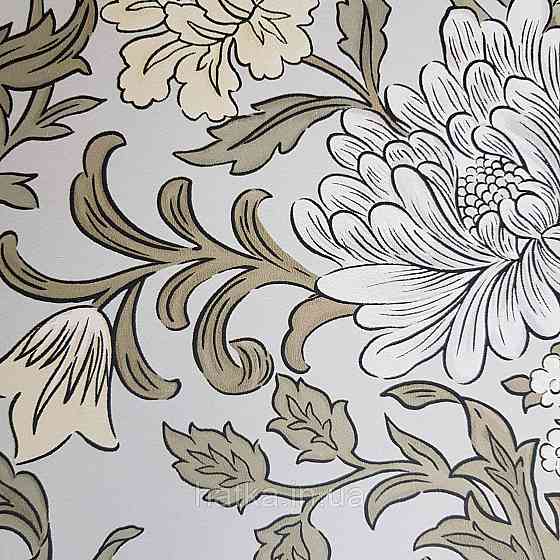 Обои флизелиновые эко Rasch Salisbury 0.53х10 цветы крупные белые желтые розовые на светло сером Киев