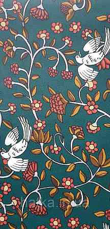 Шпалери вінілові на флізеліні Rasch Clasik 0,53х10 райські пташки квіти листя гілки яскраві білі на зеленому Київ