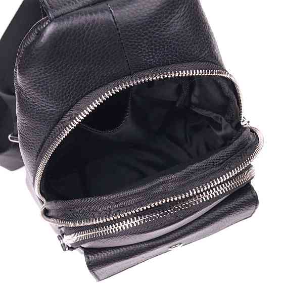 Стильна чоловіча сумка слінг із натуральної зернистої шкіри 21402 Vintage Чорний Київ