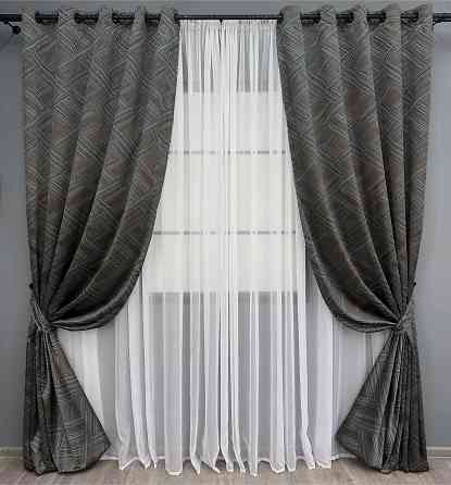 Комплект штор на люверсах VR-Textil Жаккард Mystery № 1621ш Серый с коричневым 150х280 см 2 шт (37-0202) Киев