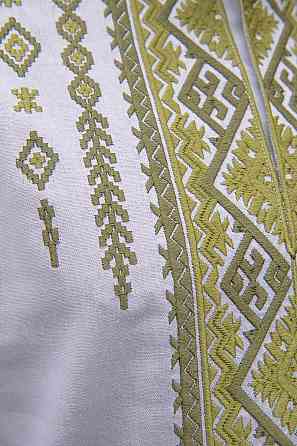 Вишиванка чоловіча, лляна, з довгим рукавом, біла, лен - , топ Київ