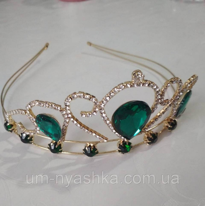 Діадема на обручі Корона срібна зі смарагдовим камінням Кривий Ріг - фото 3