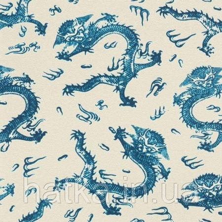 Шпалери вінілові на флізеліні Rasch Clasik 0,53х10 дитячі динозаври бірюзові на білому Київ - фото 1